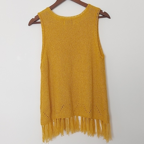 Anthropologie Pepin Knit Tank with Fringe Mustard Yellow Size Medium - Picture 3 of 7